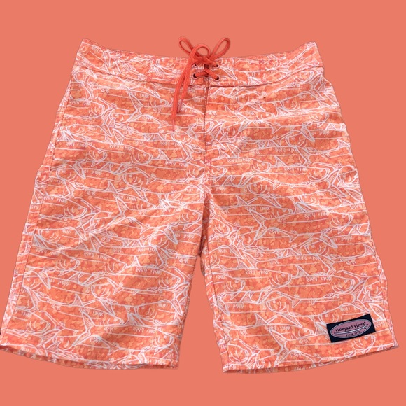 Vineyard Vines Other - Vineyard Vines Boys Size 16 Orange Fish Print Unlined Board Shorts Swimwear